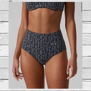 ATHLETA BLACK AND WHITE PRINTED HIGH WAISTED BIKINI BOTTOM - rice pearls black